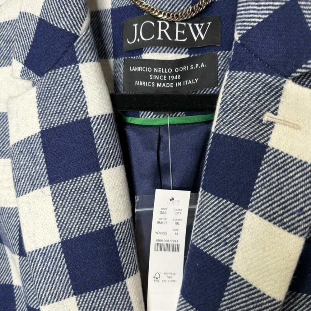NWT J.Crew Alfie Topcoat in Buffalo Check Italian Wool Navy‎ 14 - Picture 5 of 11